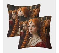 2 Pack 3D Mirror Lady Cushion 3D Red Haired People in Medieval England Soft Touch Pillowcase,sofa Chair Home Furnishings 40x40cm