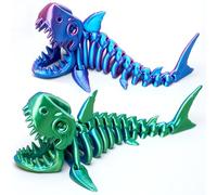 2 Pack 3D Printed Articulated Shark Fidget Toy, Flexible Poseable Realistic Sea Animal Figurine, Mystery Easter Basket Stuffer, Desk Décor Collectible Gift for Kids Teens Adults Boys Girls