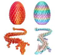2 Pack 3D Printed Dragon Eggs with Dragon Inside, Prefilled Easter Egg Fillers Articulated Fidget Dragon 3D Printed Animals Set for Easter Home Office Decoration & Adults Kids Gift (Rainbow Color,Red)