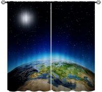 2 Pack 3D Space Landscape Blackout Curtains Heat Resistant Soft Polyester Noise Reduction Modern Kitchen & Bedroom Window Decor Affordable Home Essentials