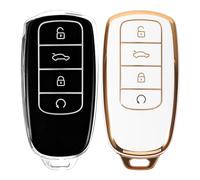 2 Pack 4 Buttons Car Key Fob Cover for Chery Tiggo 8 Pro 8 Plus Omoda 5, 360 Degree Full Protection Remote Key Case, Soft TPU Keycover for Smart, Car Keys Holder, White and Black