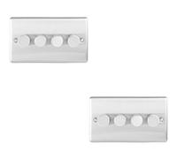 2 PACK 4 Gang 400W 2 Way Rotary Dimmer Switch SATIN STEEL Light Dimming Plate