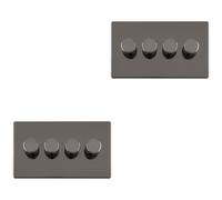 2 PACK 4 Gang Dimmer Switch 2 Way LED SCREWLESS BLACK NICKEL Light Dimming Wall