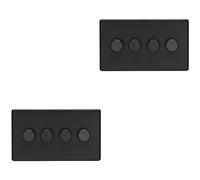 2 PACK 4 Gang Dimmer Switch 2 Way LED SCREWLESS MATT BLACK Light Dimming Wall