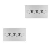 2 PACK 4 Gang Dimmer Switch 2 Way LED SCREWLESS SATIN STEEL Light Dimming Wall
