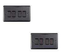 2 PACK 4 Gang Quad Light Switch BLACK NICKEL 2 Way 10A Black Trim