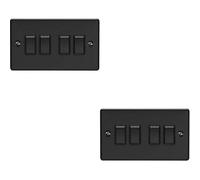 2 PACK 4 Gang Quad Light Switch MATT BLACK 2 Way 10A Black Trim
