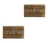 2 PACK 4 Gang Quad Light Switch SCREWLESS ANTIQUE BRASS 2 Way 10A Slim Rocker