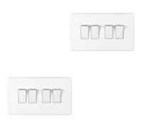 2 PACK 4 Gang Quad Light Switch SCREWLESS MATT WHITE 2 Way 10A Slim Rocker