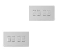 2 PACK 4 Gang QUAD Light Switch SCREWLESS POLISHED CHROME 2 Way 10A Rocker