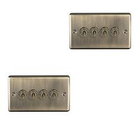 2 PACK 4 Gang Quad Retro Toggle Light Switch ANTIQUE BRASS 10A 2 Way Plate