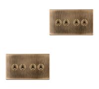 2 PACK 4 Gang Quad Retro Toggle Light Switch SCREWLESS ANTIQUE BRASS 10A 2 Way