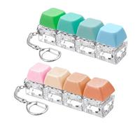 2 Pack 4-Key Mechanical Keyboard Fidget Toy, Pink and Green Clicky Blue Switch Decompression Toy, Portable Keyboard Keychain for Stress Relief, Cute Desk Toy Gift for Gamers and Kids