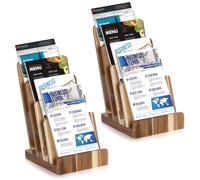 2 Pack 4 Tier Acacia Wood Brochure Holder Stand 6 x 9 inchLiterature Holder Flyer holder for 5.5 x 8.5 inch 5 x 7 inch Booklets Pamphlets Menus Magazines Multi Purpose Organizer (Wood Color Acacia