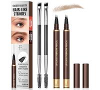 2 Pack 4-Tip Microblading Eyebrow Pen with 2 Brow Brushes, Waterproof Vegan Formula Eyebrow Pencils for Women to Effortlessly Create Natural Hair-Like Strokes, All-Day Wear (Medium Blonde)