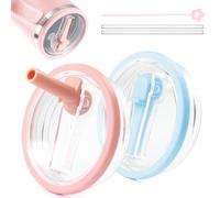 2 Pack 40 oz Tumbler Flip Straw Lid Compatible with Stanley Cup Leak-Proof Splash Resistant Tumbler Top Replacement Reusable Tumbler Cover Compatible (Pink + Blue, 40 oz)
