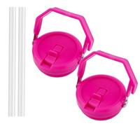 2 Pack 40 oz Tumbler Flip Straw Lid Replacement Fit for 40 oz Stanley Quencher, Leak Proof,Handle On Top,Reusable Tumbler Cover Compatible with 40oz Stanley Quencher (Rose Red)