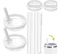 2 Pack 40 oz Tumbler Flip Straw Lid Replacement fit for Stanley Quencher, Spill Proof Splash Resistant Tumbler Lids, Reusable Tumbler Cover Sets with 4 Straws and 1 Cleaning Brush(pure white, 40oz)