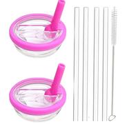 2 Pack 40 oz Tumbler Flip Straw Lid Replacement fit for Stanley Quencher, Spill Proof Splash Resistant Tumbler Lids, Reusable Tumbler Cover with 4 Straws and 1 Cleaning Brush (Rose Red, 40oz)
