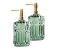 2-Pack 400ml Green Glass Soap Dispenser with Gold ABS Pump