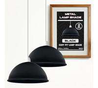 2 Pack 40cm Black Metal Dome Easy Fit Ceiling Light Shade E27 E14