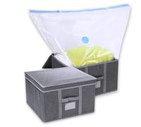 (2 pack) 40L Medium Clothes Storage Box with Lid - Foldable Rigid Organiser with Clear Window & Reinforced Sides - Space Saving Storage for Bedding, Duvets, Blankets & Clothes - Vacuum Storage Bag