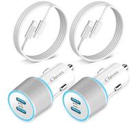 2 Pack 40W Fast USB C Car Charger Adapter for iPhone 16/15 Pro Max/Plus/Samsung Galaxy S24 Ultra/S23/S22 Car Phone Charger, 20W PD Dual USB Charger with Cable