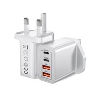 2-Pack 40W USB C Fast Charge,4-Port UK Wall Charger Plug with Dual Port PD Power Adapter+QC Wall Plug Multiport Mains Type C Charging Plug for iPhone 17 16 15 14,Samsung,Pad,watch,Tablet,Charger Head