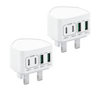 2-Pack 40W USB C Fast Charger, 4-Port Multi Charger UK Charging Plug Dual Type C PD Power Adapter + Micro USB Plug for iPhone 16 15 14 13 12 11 Pro Max XR XS, iPad, Samsung