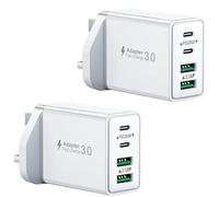 2-Pack 40W USB C Plug, Multi UK USB Plug Fast Charger Plug Multiple Charging Head 4-Port Dual Type C Power Adapter Multiport Wall Plug for iPhone 16 15 14 13 12 11 Pro Max Plus X XS XR 8,iPad,Samsung