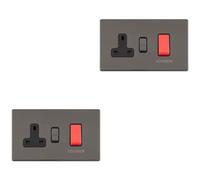 2 PACK 45A DP Oven Cooker Switch & 13A Switched Socket SCREWLESS BLACK NICKEL