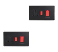 2 PACK 45A DP Oven Cooker Switch & 13A Switched Socket SCREWLESS MATT BLACK