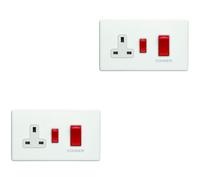2 PACK 45A DP Oven Cooker Switch & 13A Switched Socket SCREWLESS MATT WHITE