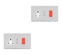 2 PACK 45A DP Oven Cooker Switch & 13A Switched Socket SCREWLESS POLISHED CHROME