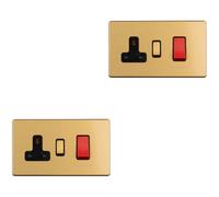 2 PACK 45A DP Oven Cooker Switch & 13A Switched Socket SCREWLESS SATIN BRASS