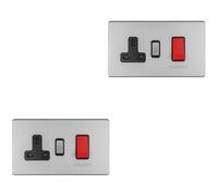 2 PACK 45A DP Oven Cooker Switch & 13A Switched Socket SCREWLESS SATIN STEEL