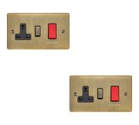 2 PACK 45A DP Oven Switch & Neon Appliance Light ANTIQUE BRASS & Black Trim