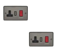 2 PACK 45A DP Oven Switch & Neon Appliance Light BLACK NICKEL & Black Trim