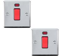 2 PACK 45A DP Oven Switch & Neon Appliance Light CHROME & Black Trim