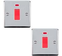 2 Pack 45A Dp Oven Switch & Neon Appliance Light Chrome & White Trim