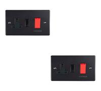 2 PACK 45A DP Oven Switch & Neon Appliance Light MATT BLACK & Black Trim
