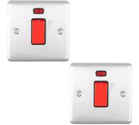 2 Pack 45A Dp Oven Switch & Neon Appliance Light Satin Steel & Black Trim