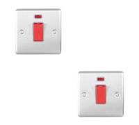 2 PACK 45A DP Oven Switch & Neon Appliance Light SATIN STEEL & Grey Trim