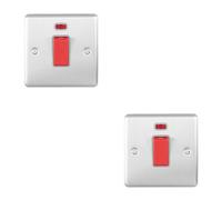 2 Pack 45A Dp Oven Switch & Neon Appliance Light Satin Steel & Grey Trim