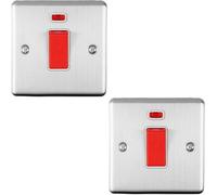 2 PACK 45A DP Oven Switch & Neon Appliance Light SATIN STEEL & White Trim