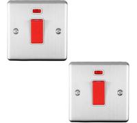 2 PACK 45A DP Oven Switch & Neon Appliance Light SATIN STEEL & White Trim