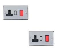 2 PACK 45A DP Oven Switch & Single 13A Switched Power Socket CHROME & White