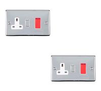 2 PACK 45A DP Oven Switch & Single 13A Switched Power Socket CHROME & White
