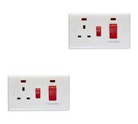 2 PACK 45A DP Oven Switch & Single 13A Switched Power Socket & Neon WHITE Cooker