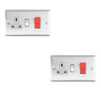 2 PACK 45A DP Oven Switch & Single 13A Switched Power Socket SATIN STEEL & Grey